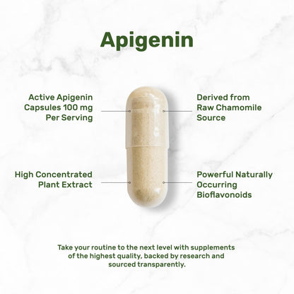 Apigenin, 100mg Per Serving, 240 Capsules – Raw Plant Extract from Chamomile Flower – Active Bioflavonoids & Antioxidants - Maple Wellness Supplements
