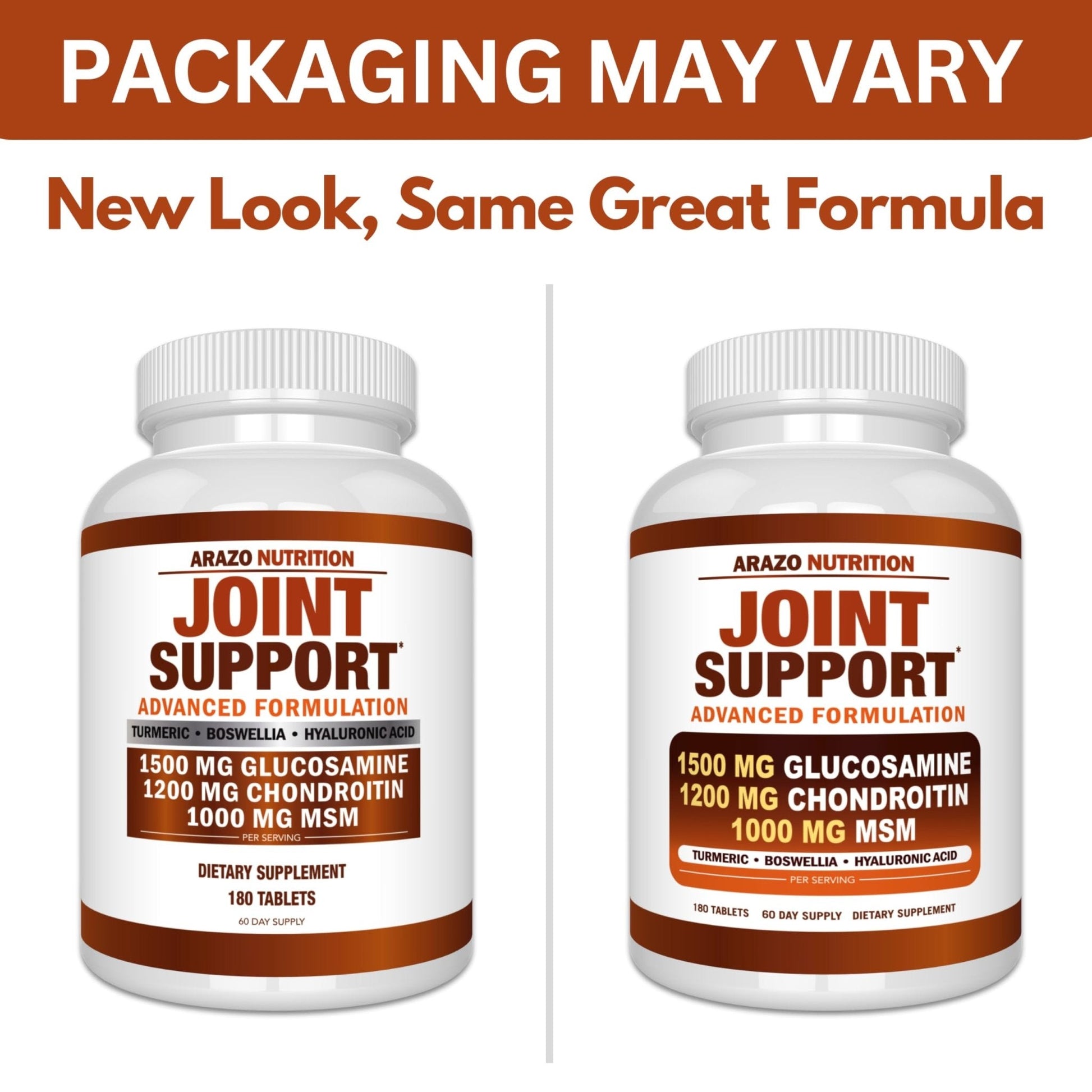 Arazo Nutrition Glucosamine Chondroitin Turmeric Msm Boswellia - Joint Support Supplement for Relief 180 Tablets for Bones, Back, - Maple Wellness Supplements