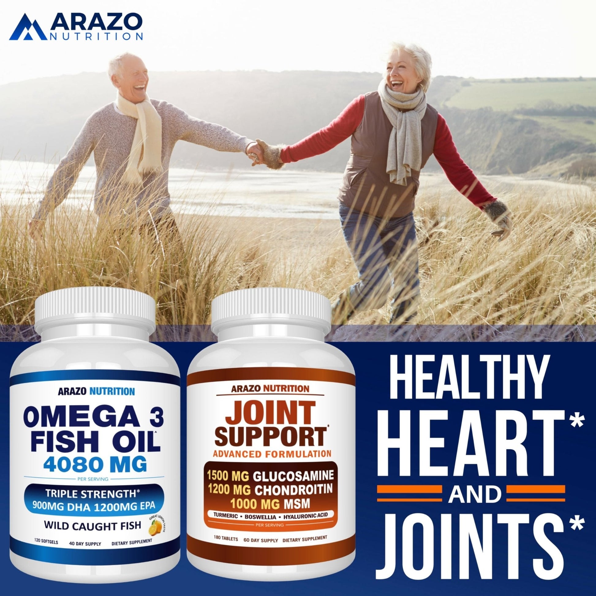 Arazo Nutrition Wild Caught Omega-3 Fish Oil Concentrate – 4,080mg per Serving – High EPA 1200mg & DHA 900mg - Maple Wellness Supplements