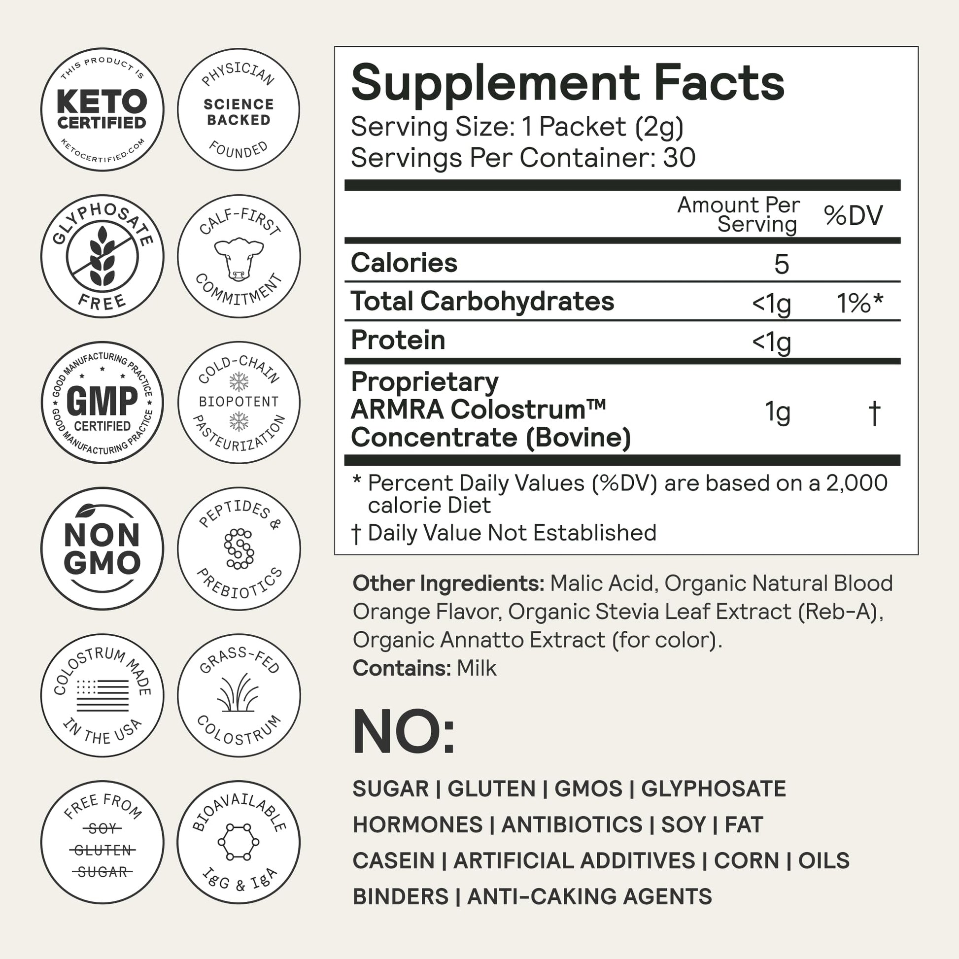 ARMRA Colostrum™ Powder | Blood Orange | Gut Health & Bloating | Skin & Hair | Immunity | Keto, Gluten & Fat-Free | 30 Servings - Maple Wellness Supplements