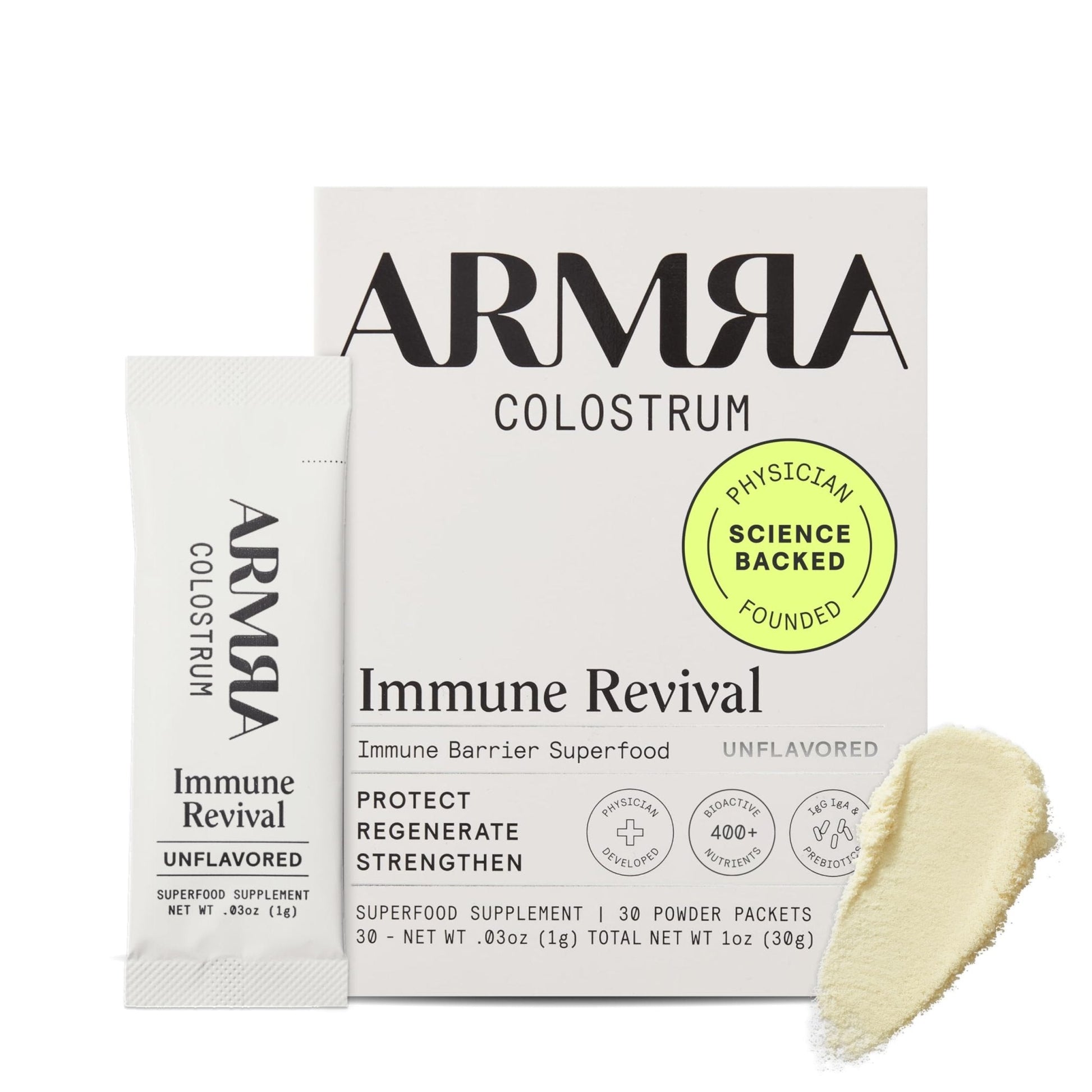 ARMRA Colostrum Powder | Unflavored | Gut Health & Bloating | Skin & Hair | Immunity | Keto, Gluten & Fat-Free | 30 Servings - Maple Wellness Supplements
