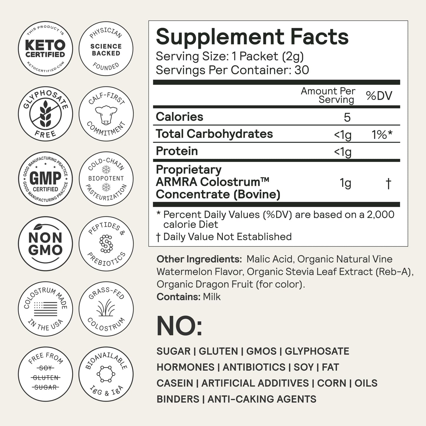ARMRA Colostrum Powder | Vine Watermelon | Gut Health & Bloating | Skin & Hair | Immunity | Keto, Gluten & Fat-Free | 30 Servings - Maple Wellness Supplements