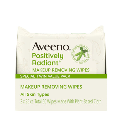 Aveeno Positively Radiant Makeup Remover Wipes, Oil Free, Alcohol Free, Non-Comedogenic Facial Cleansing Wipes, Gentle Face Wipes for Sensitive Skin - Maple Wellness Supplements