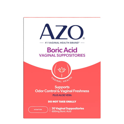 AZO® Boric Acid Vaginal Suppositories for Women, Helps Support Odor Control with Clinically Studied Boric Acid, Non-GMO, 30 Count - Maple Wellness Supplements