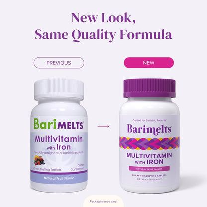 BariMelts Bariatric Multivitamin with Iron, 60 Fast-Dissolving Tablets (1-Month Supply), Sugar-Free Bariatric Vitamins for Women, Natural Fruit Flavor - Maple Wellness Supplements