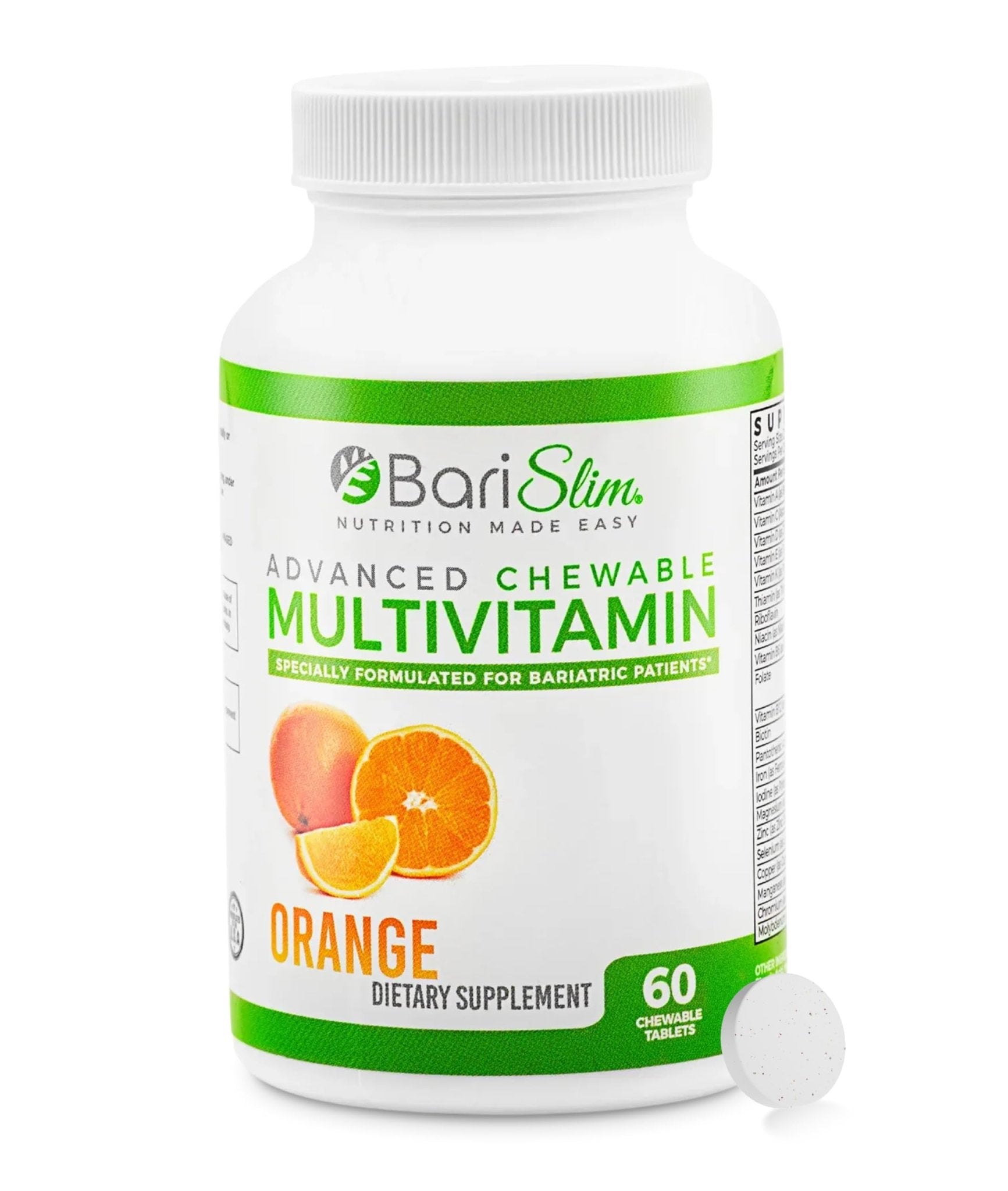 BariSlim Advanced Chewable Bariatric Multivitamin Tablets - Bariatric Vitamin and Supplement for Post Bariatric Surgery Including Gastric Bypass and Gastric Sleeve | Orange (60 Count) - Maple Wellness Supplements