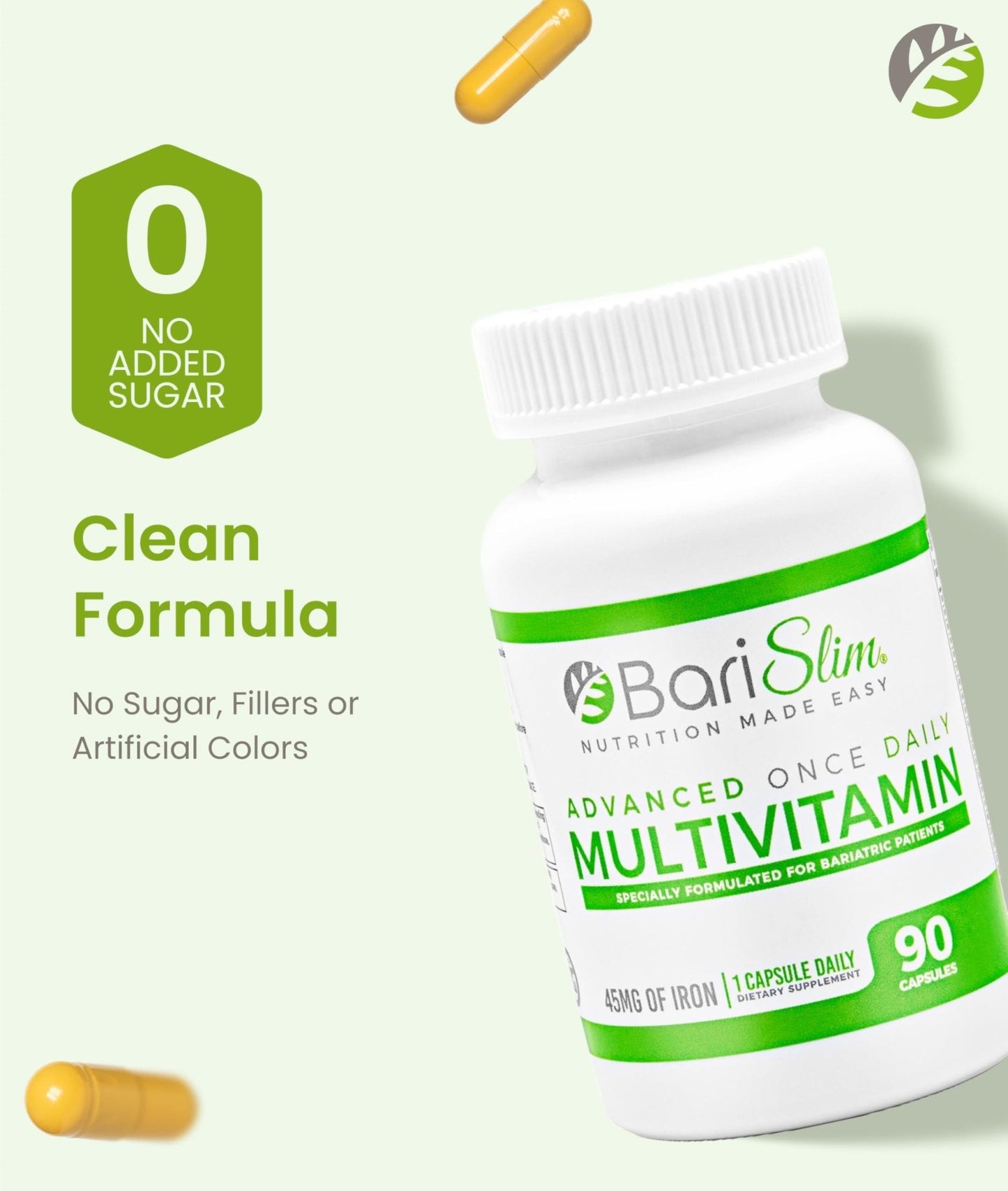 BariSlim Advanced Once Daily Bariatric Multivitamin Capsule - 45 mg of Iron - Bariatric Vitamin for Post Bariatric Surgery Including Gastric Bypass and Gastric Sleeve | 90 Day Supply - Maple Wellness Supplements