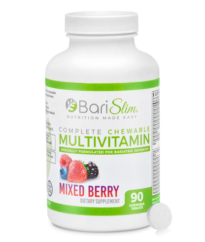 BariSlim Complete Chewable Bariatric Multivitamin Tablets - 45 mg Iron - Bariatric Vitamin & Supplement for Post Bariatric Surgery Including Gastric Bypass & Gastric Sleeve | Mixed Berry | 90 Tablets - Maple Wellness Supplements