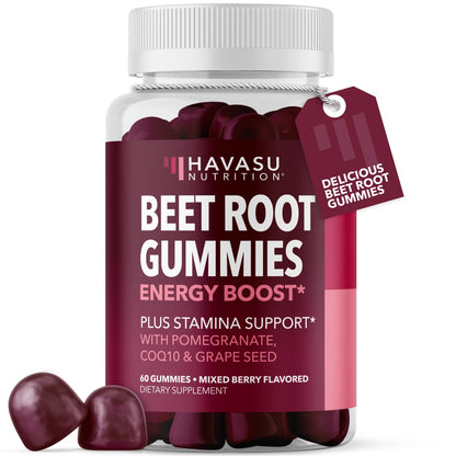 Beet Root Gummies with COQ10 & Pomegranate - Nitric Oxide Supplement for Men and Women - Beetroot for Endurance, Performance, Recovery - Vegan, Non-GMO, Gluten Free - Maple Wellness Supplements