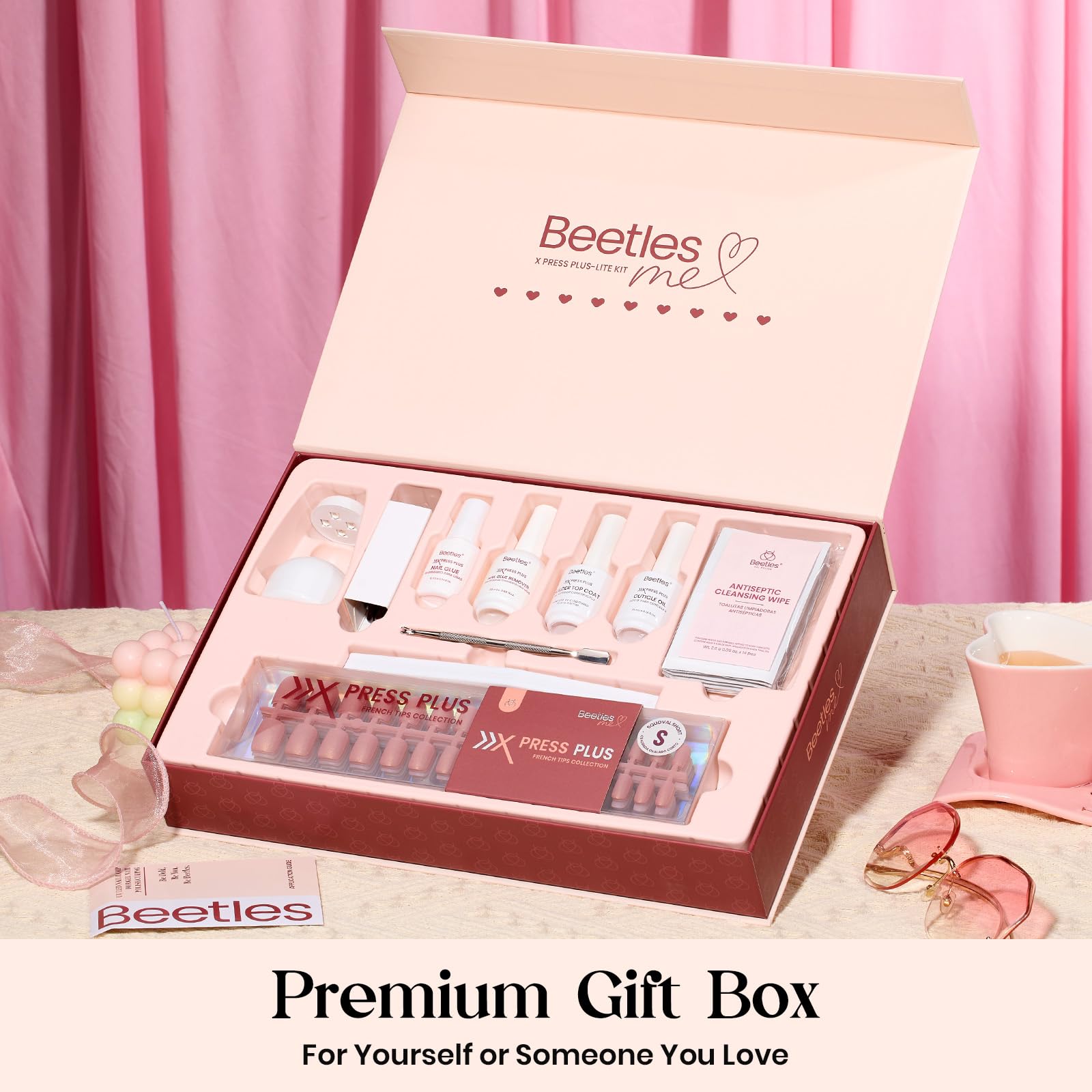 Beetles Cat Eye Nails Kit - Enchanted Aurora | 7 Colors Cat Eye Press On Nails Medium Almond | 224Pcs 16 Sizes All-in-One Kit With Nail Glue,Remover,Builder Top Coat,Nail Lamp Gift - Maple Wellness Supplements