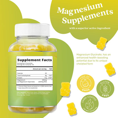 BeLive Magnesium Glycinate Gummies 200 mg - Sugar Free Supplement for Muscle Relaxation, Sleep Support, & Heart Health for Adults & Kids - Maple Wellness Supplements