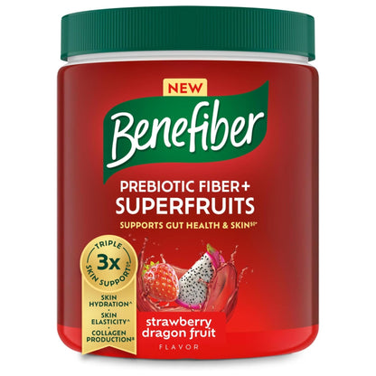 Benefiber Prebiotic GLP-1 Friendly Fiber + Superfruits Dietary Supplement, Strawberry Dragon Fruit Flavor, 8.8 oz (250g) - Maple Wellness Supplements