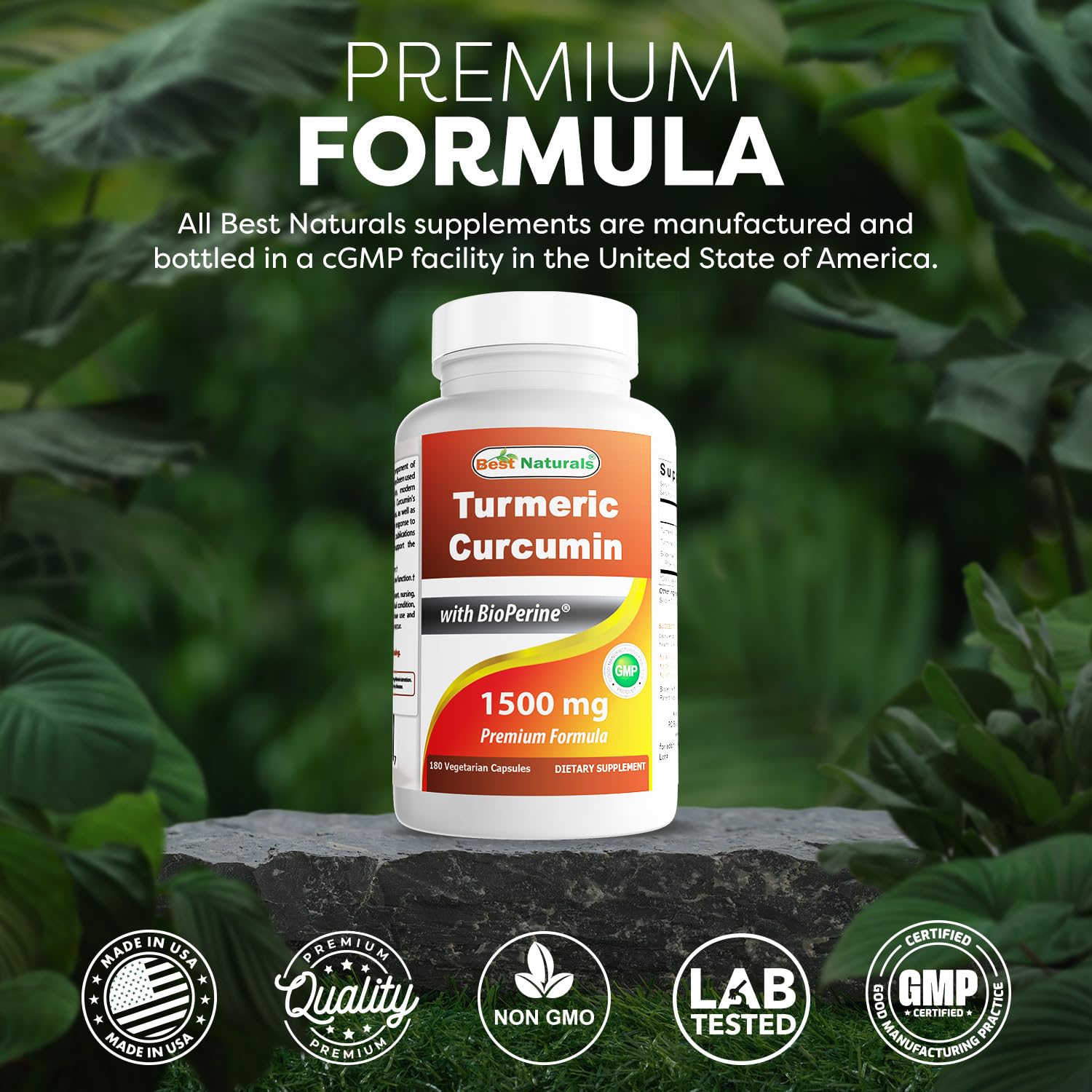 Best Naturals Turmeric Curcumin 1500mg/Serving with Bioperine - 180 Veggie Capsules - Maple Wellness Supplements