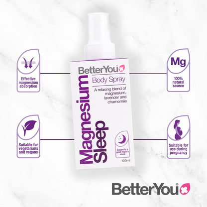 BetterYou Magnesium Sleep Body Spray, Made with Zechstein Magnesium Chloride - Maple Wellness Supplements
