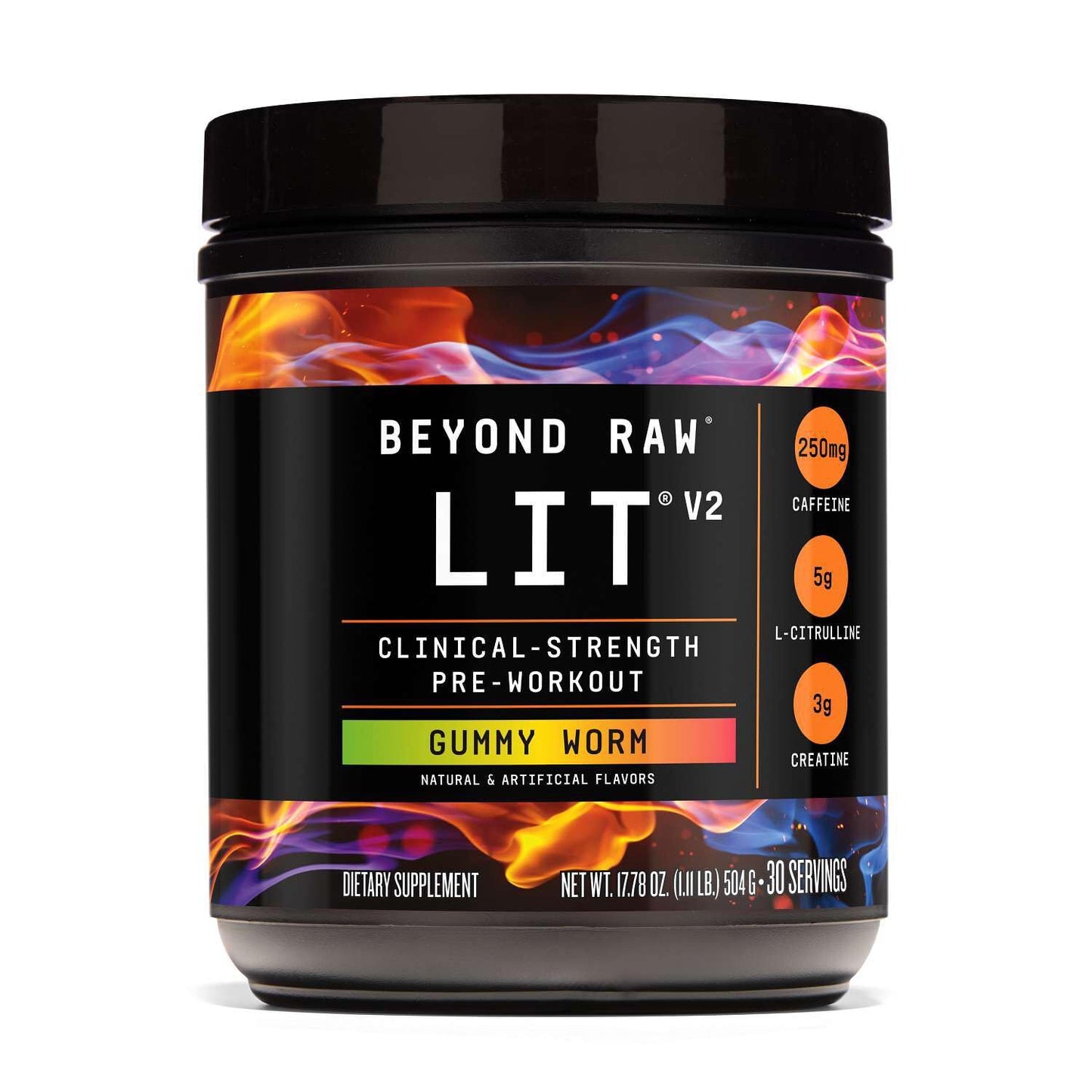 BEYOND RAW LIT V2 Clinical Strength Pre Workout Powder, Hits Harder, Bigger Pumps, Caffeine, L-Citrulline, Creatine, Gummy Worm, 30 Servings - Maple Wellness Supplements
