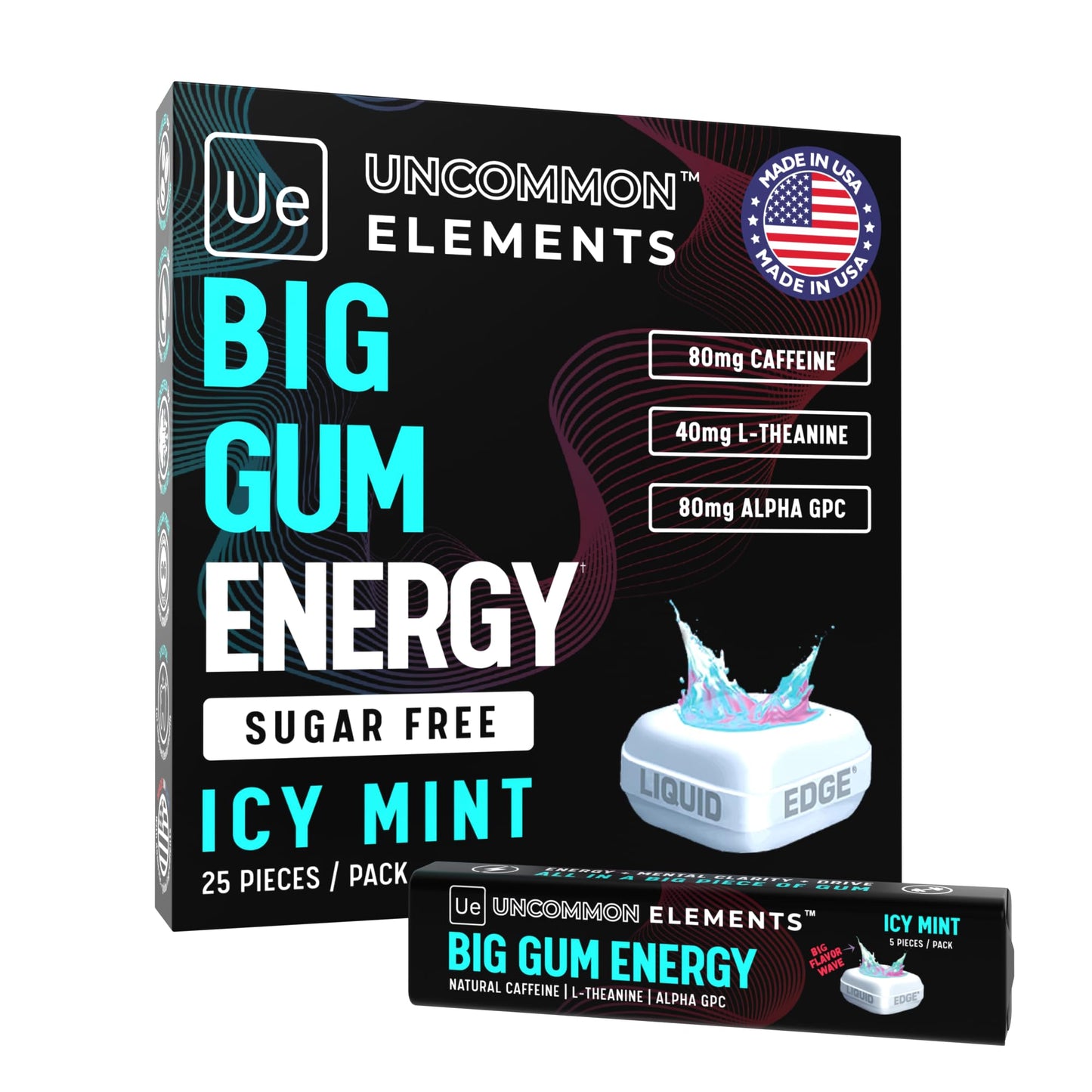 BIG GUM ENERGY & FOCUS – 80mg Caffeine + 40mg L-Theanine + 80mg Alpha GPC – Nootropic Chewing Gum for Focus, Energy & Execution – Icy Mint – 25 Pieces (5 Packs) Gym & Work Execution. - Maple Wellness Supplements