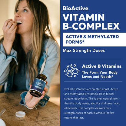 BioActive Vitamin B Complex - Blood Stream Ready, Methylated B Complex - Featuring Methylfolate, 3 BioActive Forms of B12, BenfoPure® B1 & Pantesin - Maple Wellness Supplements
