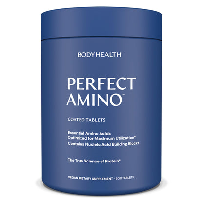 BodyHealth PerfectAmino (600 ct) Easy to Swallow Tablets, Essential Amino Acids Supplement with BCAAs, Vegan Protein for Pre/Post Workout & Muscle Recovery with Lysine, Tryptophan, Leucine, Methionine - Maple Wellness Supplements