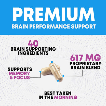 Brain Memory Supplement Pills - 3X Strength Nootropics for Concentration, Clarity & Focus Support - Brain Health Cognitive Vitamins with Bacopa, Phosphatidylserine & DMAE, Brain Booster - 180 Capsules - Maple Wellness Supplements