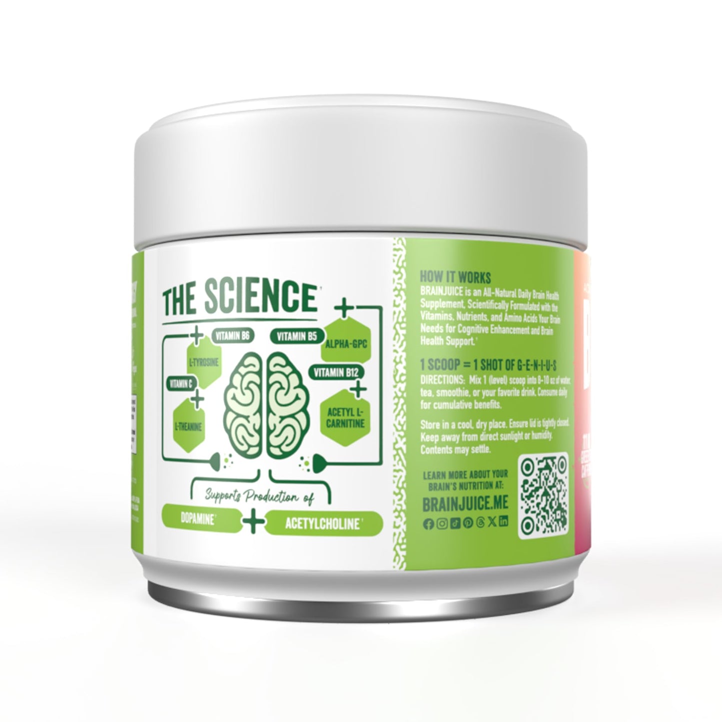BrainJuice Nootropics Brain Support Supplement, Gluten Free Powder for Energy and Focus, Pre Workout w/Alpha GPC, Vitamin B & Organic Green Tea Extract Caffeine, Active Pomegranate Acai, 15 Servings - Maple Wellness Supplements