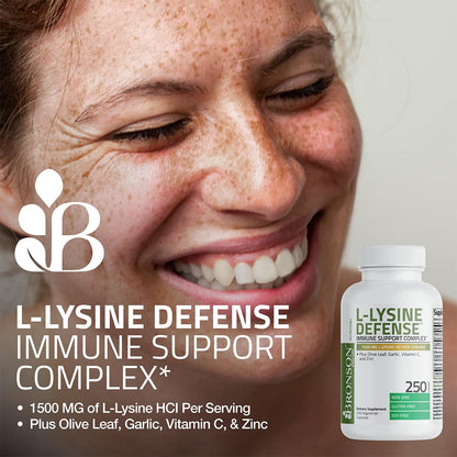 Bronson L-Lysine Defense Immune Support Complex 1500 MG L-Lysine Plus Olive Leaf, Garlic, Vitamin C and Zinc - Maple Wellness Supplements