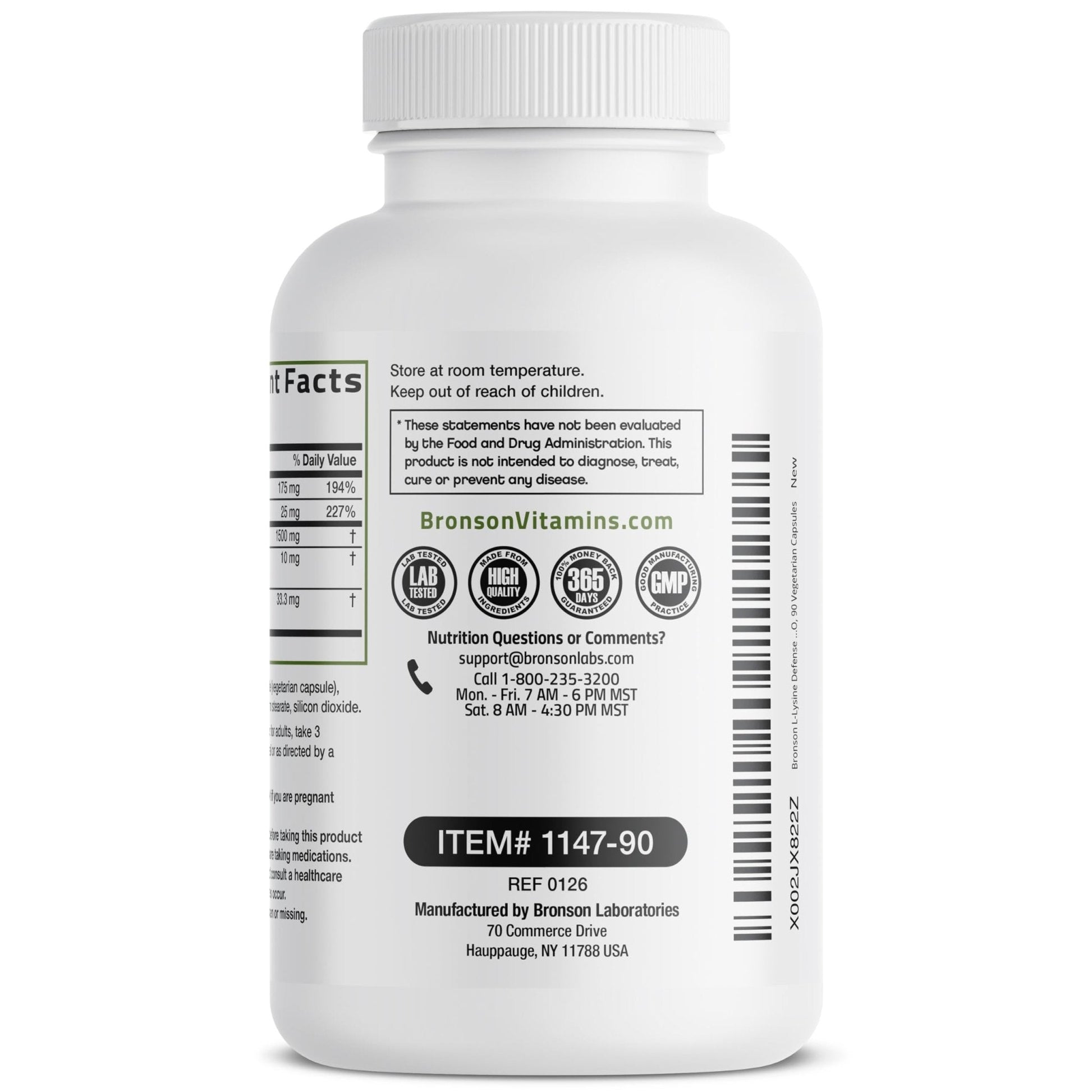 Bronson L-Lysine Defense Immune Support Complex 1500 MG L-Lysine Plus Olive Leaf, Garlic, Vitamin C and Zinc - Maple Wellness Supplements