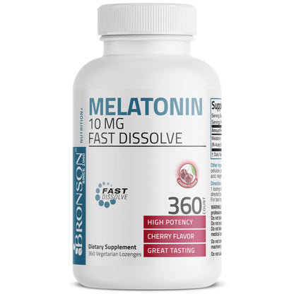 Bronson Melatonin 10mg Fast Dissolve Cherry Flavored Tablets Vegetarian Chewable Lozenges, 360 Count - Maple Wellness Supplements