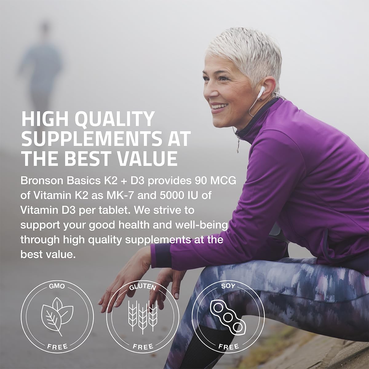 Bronson Vitamin K2 D3 (MK7) Supplement Non-GMO Formula Vitamin D3 5000IU (125 mcg) & 90 mcg K2 MK-7, Easy to Swallow D - Maple Wellness Supplements