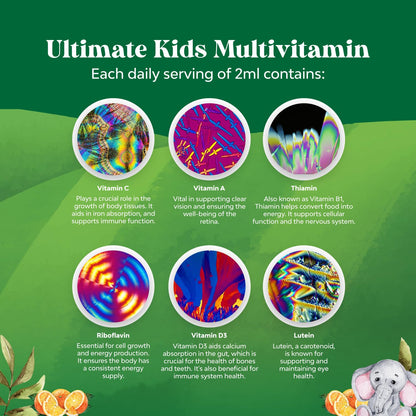 Bundle of Kids DHA Omega 3 Gummies - Fatty Acids Omega 3 6 9 for Brain Immune Strength Vision Focus Support and Liquid Multivitamin for Kids Immunity Support - Maple Wellness Supplements