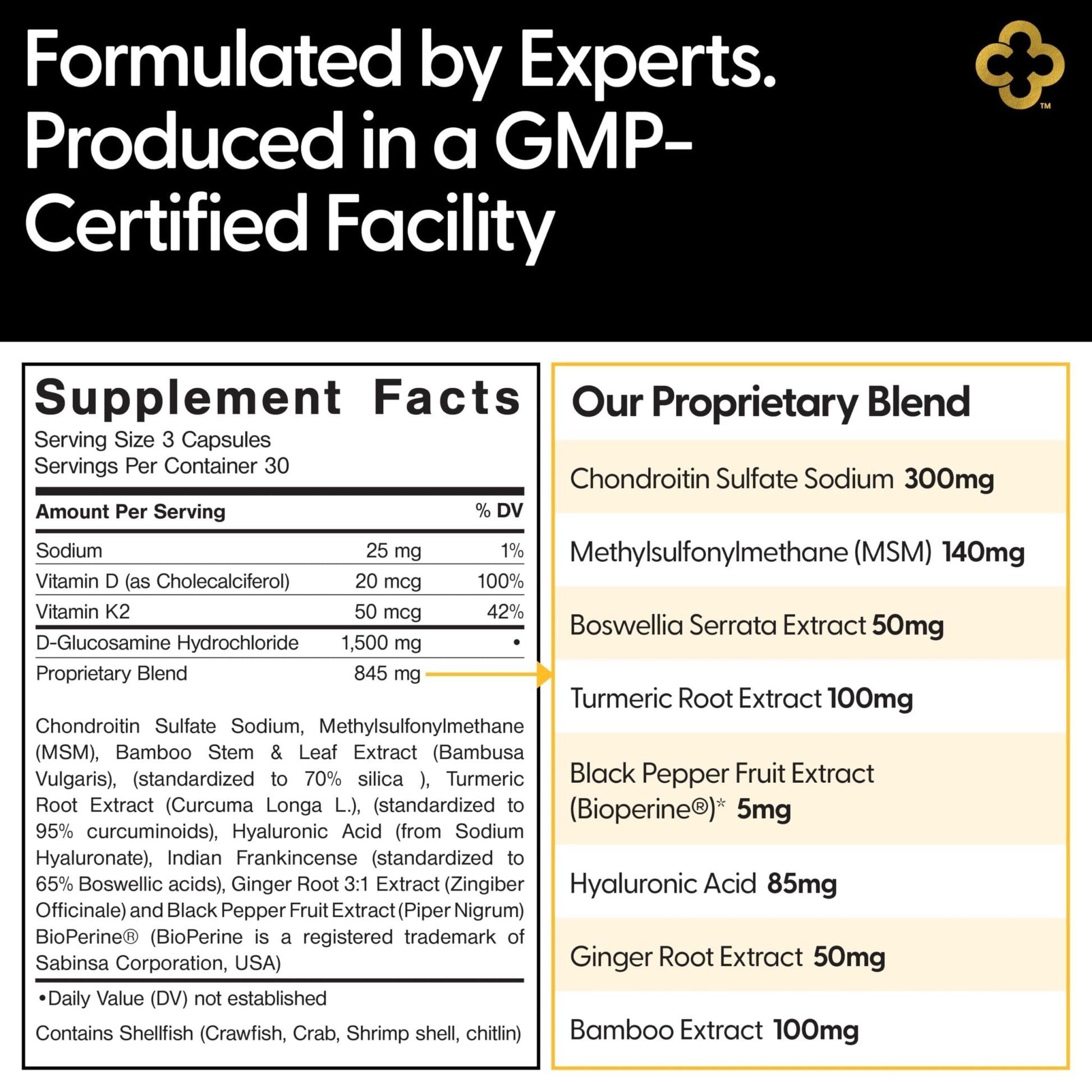 Campio Glucosamine Chondroitin MSM All-in-One Joint Support Supplement Turmeric, Hyaluronic Acid, Boswellia, Ginger Root, Bamboo, BioPerine, Black Pepper, Supports Joint Health & Flexibility 90 Count - Maple Wellness Supplements