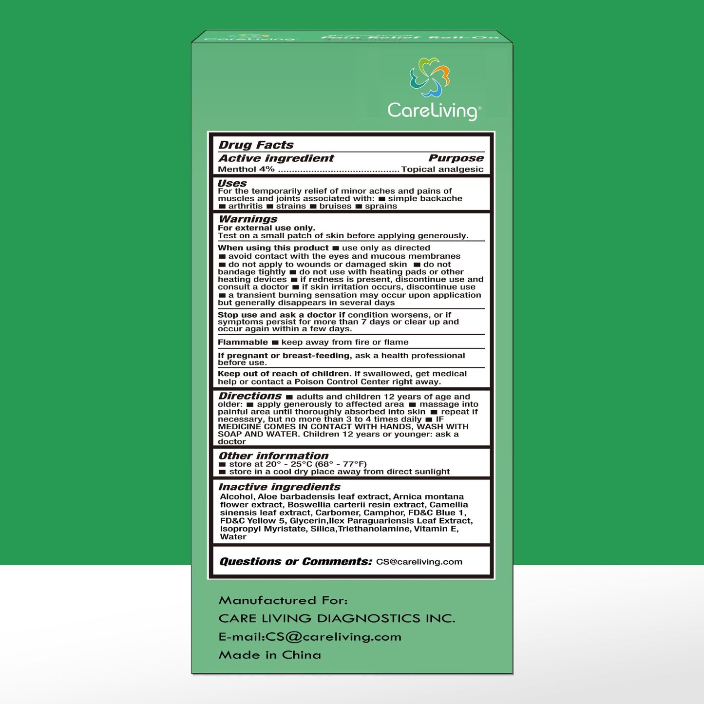 CARELIVING Roll On Pain Relief for Knee, Neck, Joint, Shoulder, Arthritis Pain Reliever, Sore Muscle Relief, Roll On Menthol Gel 2.5 Fl Oz (Pack of 2) - Maple Wellness Supplements