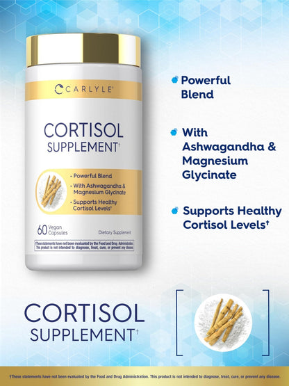 Carlyle Cortisol Supplement | 60 Vegan Capsules | Ashwagandha & Magnesium Complex | Non-GMO, Gluten Free - Maple Wellness Supplements