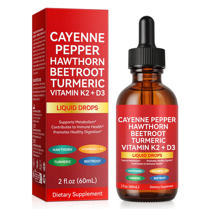 Cayenne Pepper Drops, Cayenne Pepper Extract with Herbal Blend - Includes Hawthorn, Beet Root & Turmeric (1Pack) - Maple Wellness Supplements