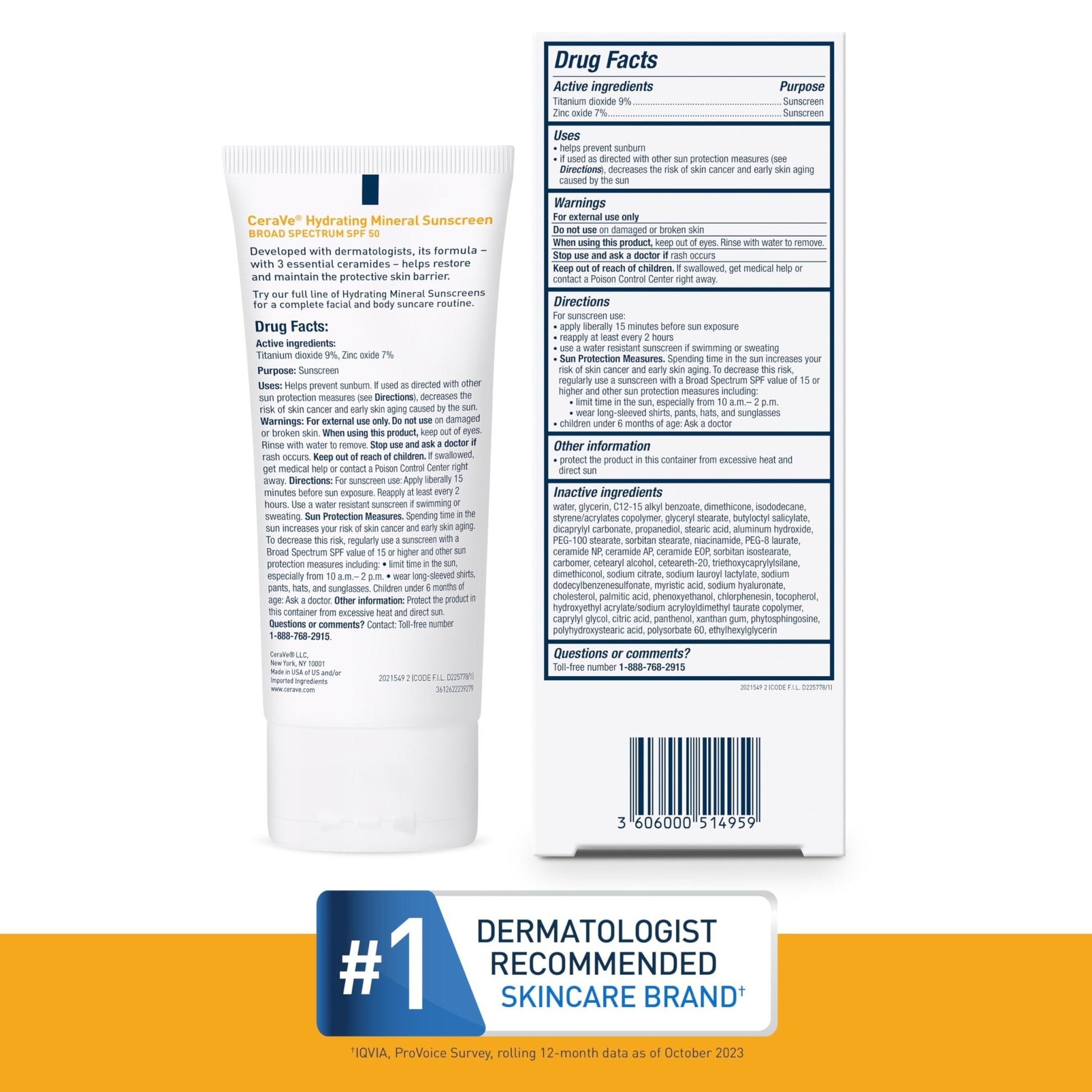 CeraVe 100% Mineral Sunscreen SPF 50, Face sunscreen With Zinc Oxide & Titanium Dioxid - Maple Wellness Supplements