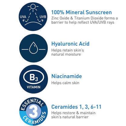 CeraVe 100% Mineral Sunscreen SPF 50, Face sunscreen With Zinc Oxide & Titanium Dioxid - Maple Wellness Supplements