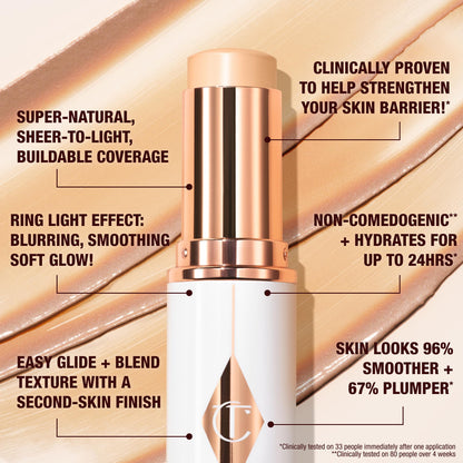 Charlotte Tilbury Unreal Skin Tint & Sheer Glow Hydrating Foundation Stick - Cream Foundation Makeup with Sheer-to-Light Coverage & a Buildable Formula - Blurring, Smoothing & Nourishing - 3 Fair - Maple Wellness Supplements