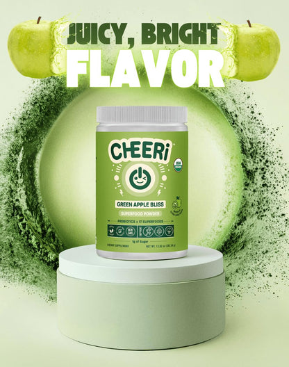 Cheerific Crisp Apple Greens Superfood Powder - 20+ Organic Superfoods + Prebiotic & Probiotics + More - Keto Friendly - Supports Positive Mood, Gut Health - Vegan, Gluten Free, Non-GMO - 30 Day - Maple Wellness Supplements