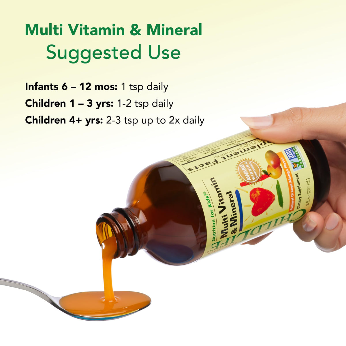 CHILDLIFE ESSENTIALS Kids Multivitamin & Mineral - Kids Vitamins, Liquid Multivitamin for Kids, Toddler Multivitamins, Liquid Vitamins, Baby Multivitamin - Natural Orange & Mango, 8 Fl Oz (Pack of 2) - Maple Wellness Supplements