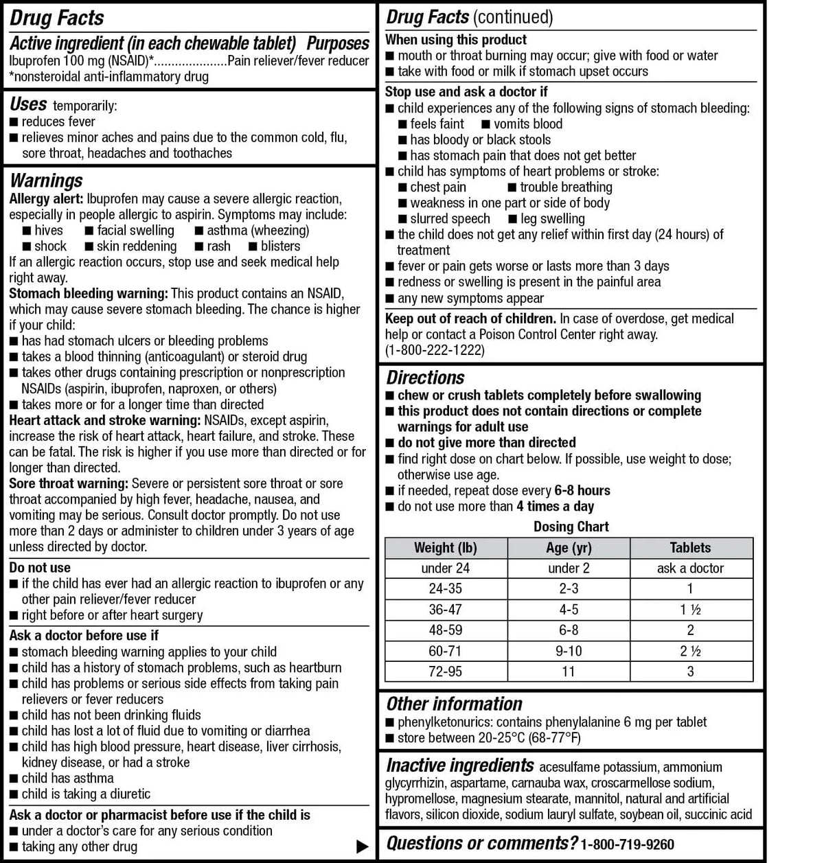 Childrens Ibuprofen Chewable Tablets, 100 mg, Orange Flavor, Pain Reliever and Fever Reducer, 24 Count - Maple Wellness Supplements