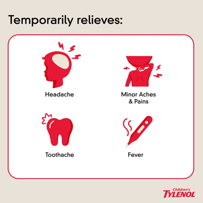 Children's Tylenol Liquid Pain Relief & Fever Medicine, Oral Suspension, Dye-Free, Acetaminophen, No Aspirin, No Ibuprofen, No High Fructose Corn Syrup; Cherry Flavor, 8 fl. oz.; Pack of 1 - Maple Wellness Supplements