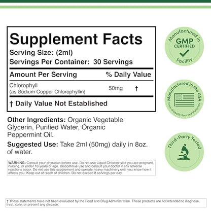 Chlorophyll Liquid Drops - for Digestion, Gut Health, Energy and Detox - Vegan Safe - Maple Wellness Supplements