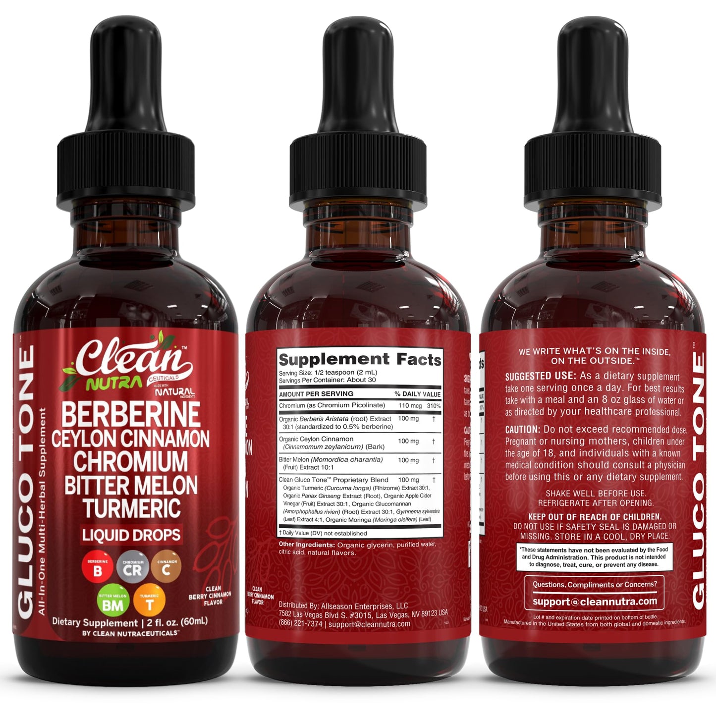 Clean Nutra Berberine with Ceylon Cinnamon Supplement Liquid Drops + Bitter Melon Extract, Glucomannan, Gymnema, Chromium - Maple Wellness Supplements