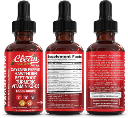 Clean Nutra Cayenne Pepper Drops Supplement Liquid + Hawthorn Berry, Vitamin D3 K2 Beet Root Powder, Ceylon Cinnamon, Turmeric Curcumin - Maple Wellness Supplements