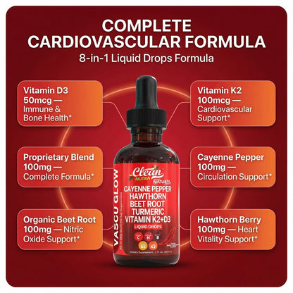 Clean Nutra Cayenne Pepper Drops Supplement Liquid + Hawthorn Berry, Vitamin D3 K2 Beet Root Powder, Ceylon Cinnamon, Turmeric Curcumin - Maple Wellness Supplements
