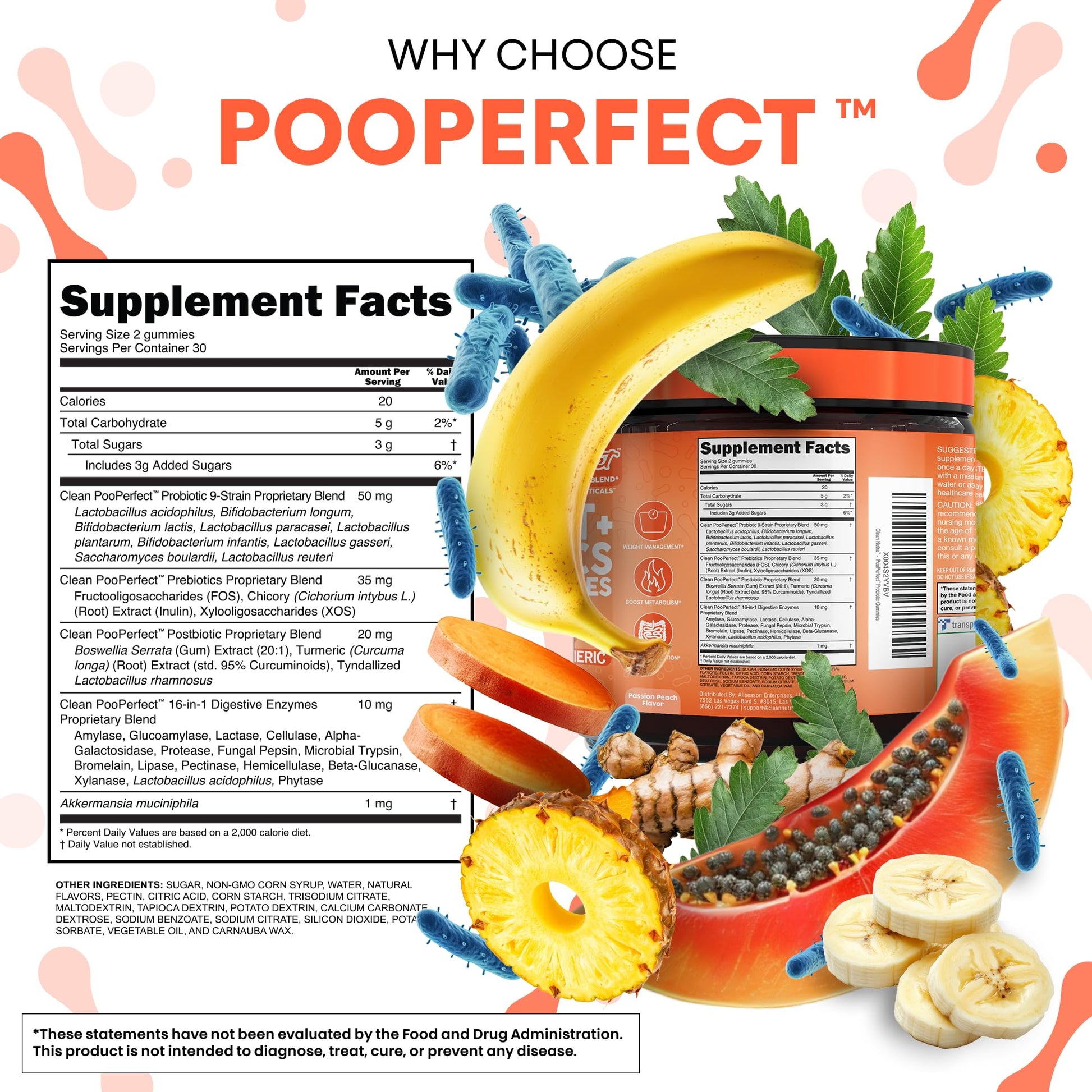 Clean Nutra Prebiotic Postbiotic Digestive Enzymes Gummies with Chicory Root, Boswellia Serrata, Turmeric, and Akkermansia | Pre+Post Probiotics Supplement - Maple Wellness Supplements