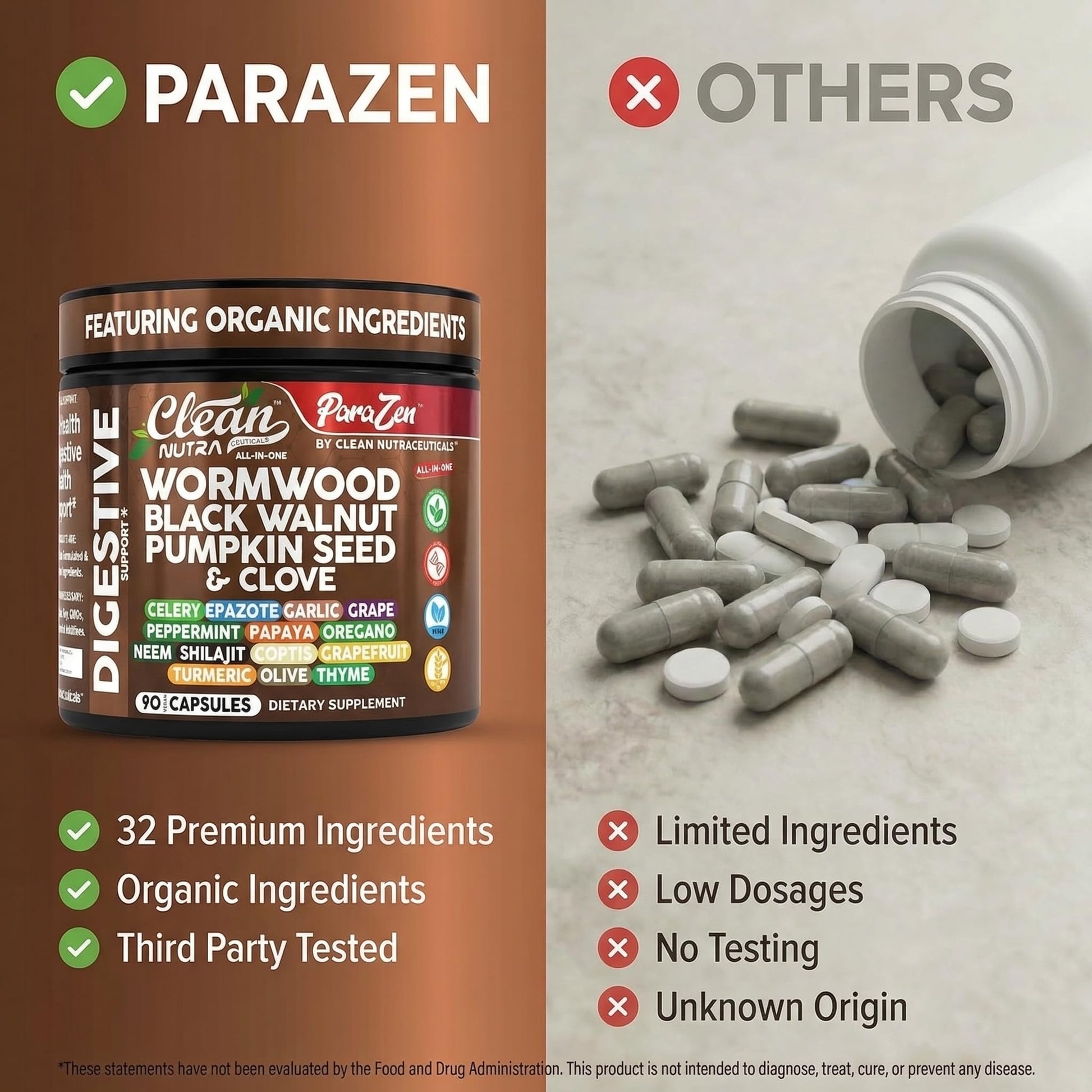Clean Nutra Wormwood Black Walnut Pumpkin Seed Clove Oil Celery Garlic Grape Papaya Neem Diatomaceous Earth Womens Probiotic Gut Health Cleanse Detox Oregano - Maple Wellness Supplements