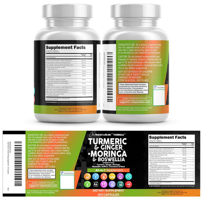 Clean Nutraceuticals Turmeric Moringa Supplement | Ginger Boswellia Saffron - Supplement for Women and Men with Ceylon Cinnamon - Maple Wellness Supplements