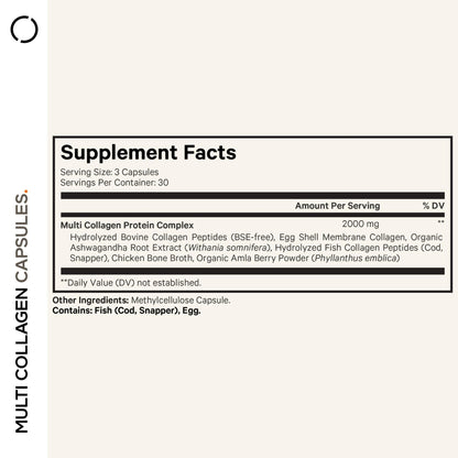 Codeage Multi Collagen Peptides Protein Capsules, 5 Collagen Types, Grass-Fed & Hydrolyzed Bovine Collagen Pills Supplement, Ashwagandha, Amla Berry Vitamins, Collagen Peptides - 90 Capsules - Maple Wellness Supplements