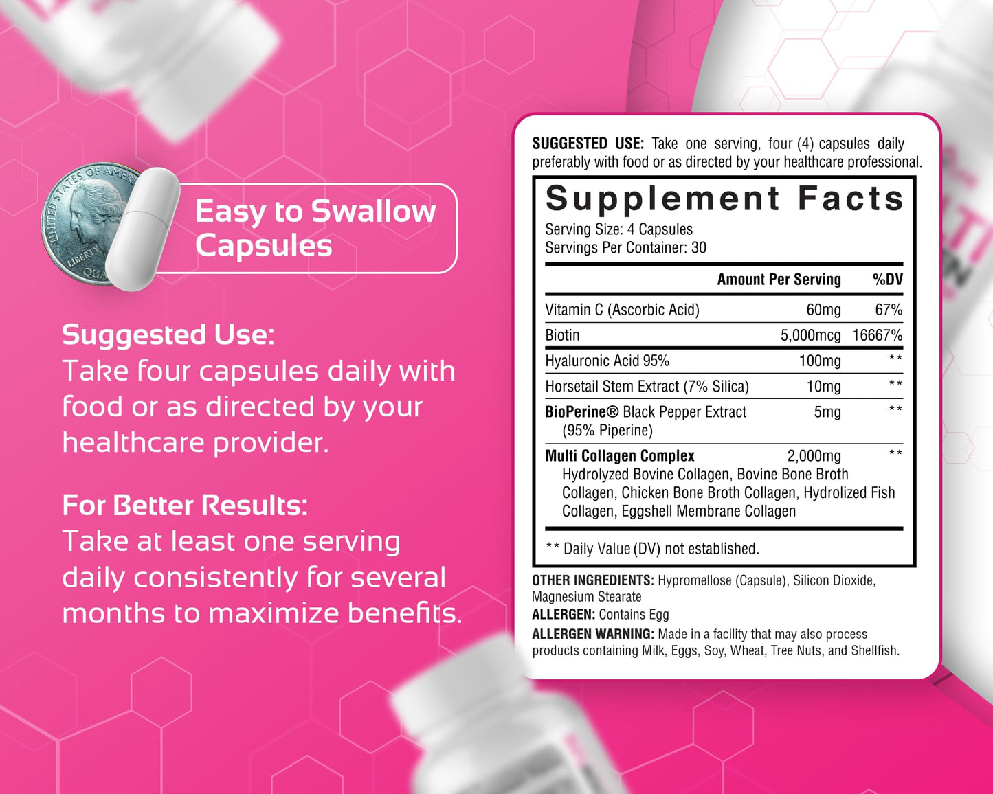 CogniTune Multi Collagen Peptides for Women with Biotin, Hyaluronic Acid, Vitamin C - 5 Types I II III V X Colageno Hidrolizado - 2000mg Hair Skin Nails Joints Support - 120 Capsules - Maple Wellness Supplements