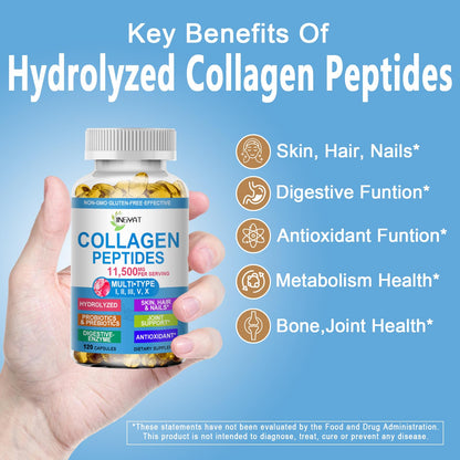 Collagen Peptides Softgels, Multi Collagen Peptide w/ Glucosamine Chondroitin MSM Biotin, Hydrolyzed Collagen Peptides Complex for Women Supports Skin Hair - Maple Wellness Supplements